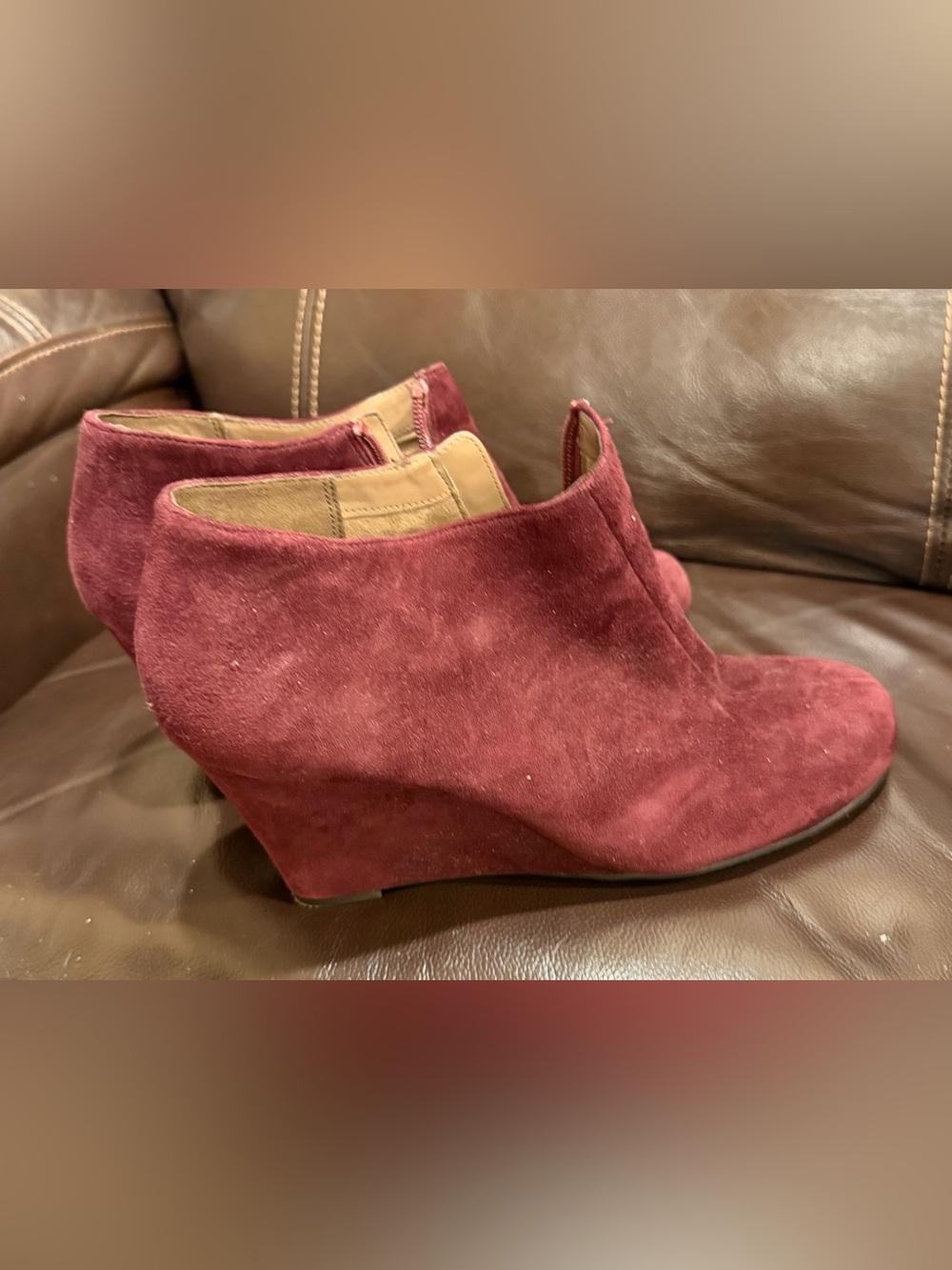 Aerosoles Suede Wedge Ankle Boots in Burgundy - Women's